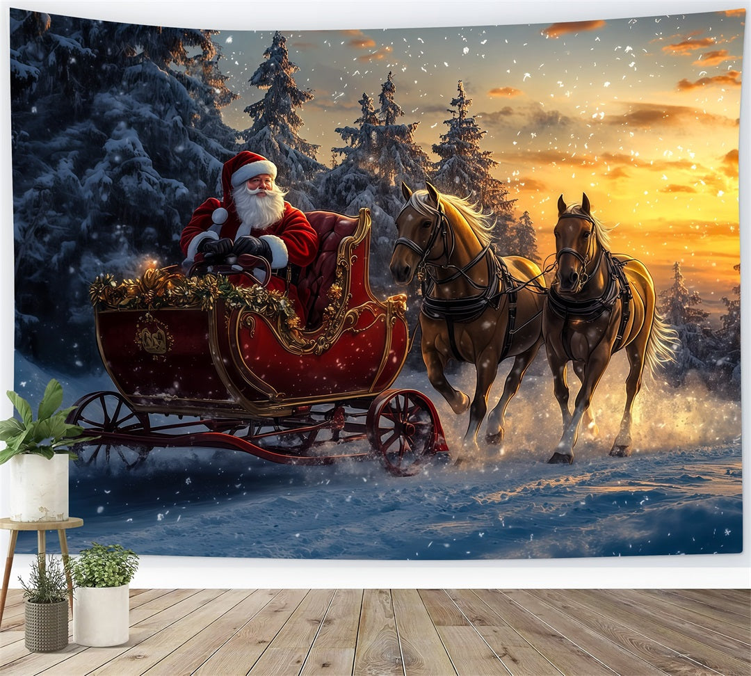 Christmas Santa Backdrop Santa Sleigh Snow Forest Photography Backdrop Christmas RR69-54