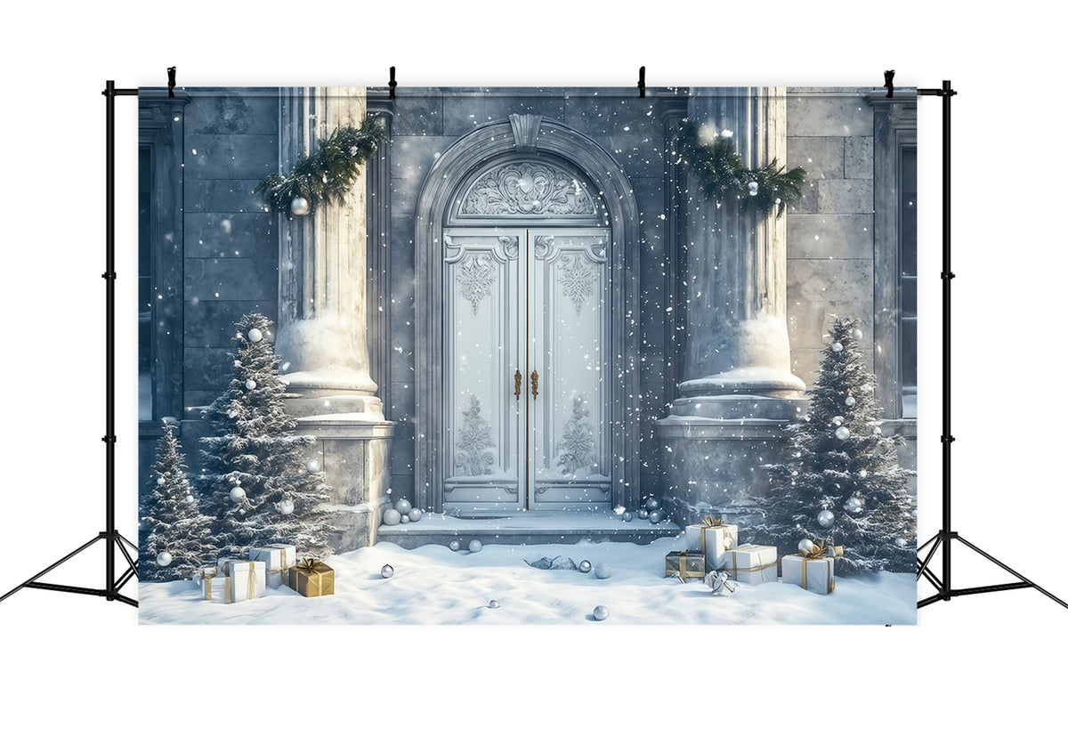 Christmas House Backdrop Snowy Palace Entrance Photo Christmas Backdrop RR69-57