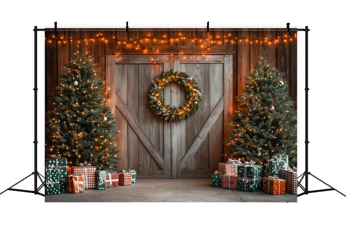 Christmas Barn Door Backdrop Rustic Barn Door Decor Christmas Studio Backdrops RR69-59