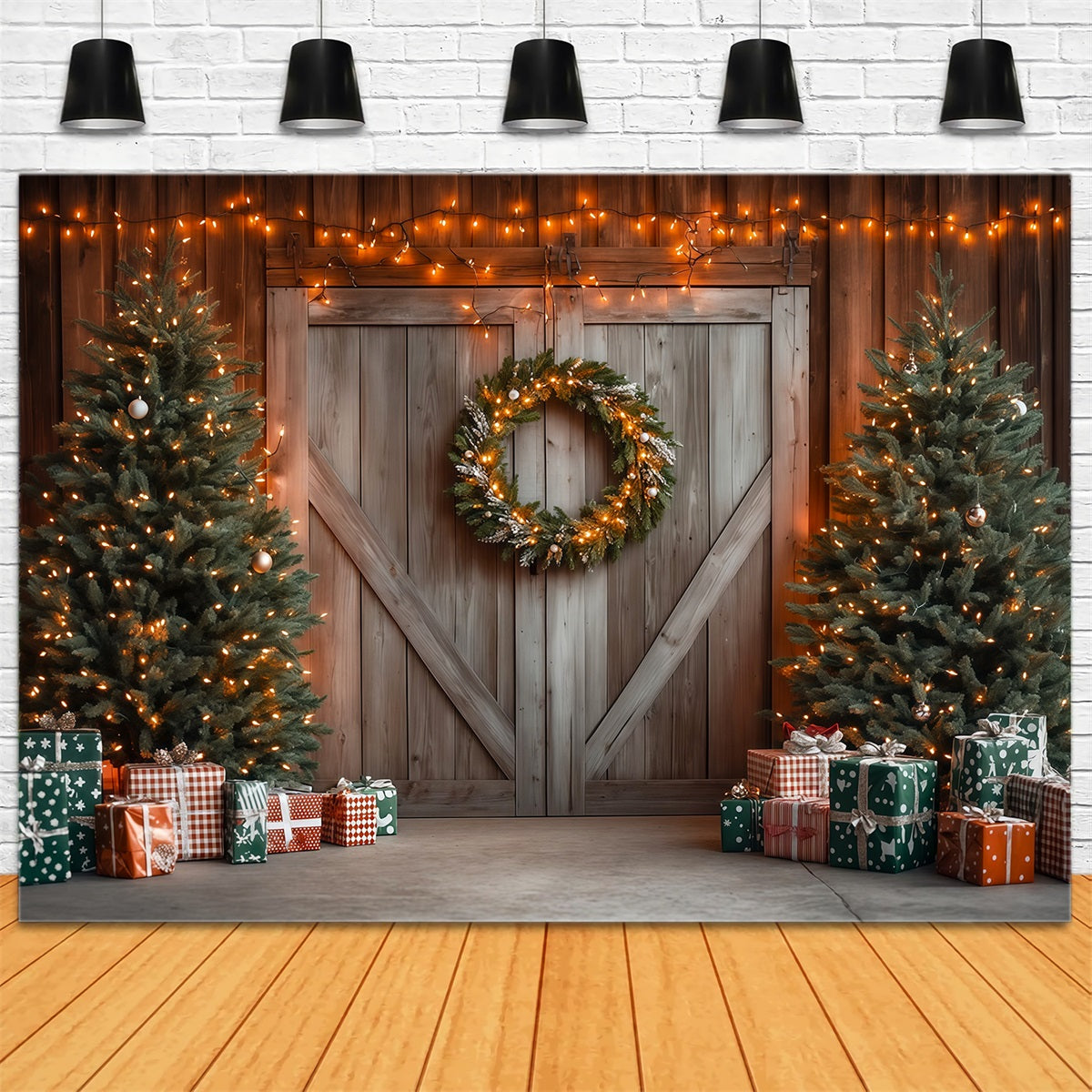 Christmas Barn Door Backdrop Rustic Barn Door Decor Christmas Studio Backdrops RR69-59