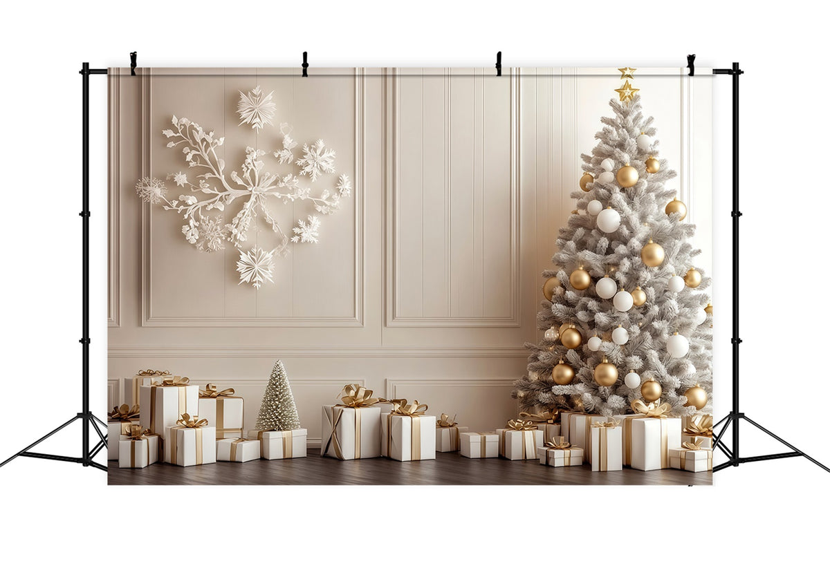 Christmas Wall Backdrop White Gold Tree Display Large Christmas Backdrops RR69-7
