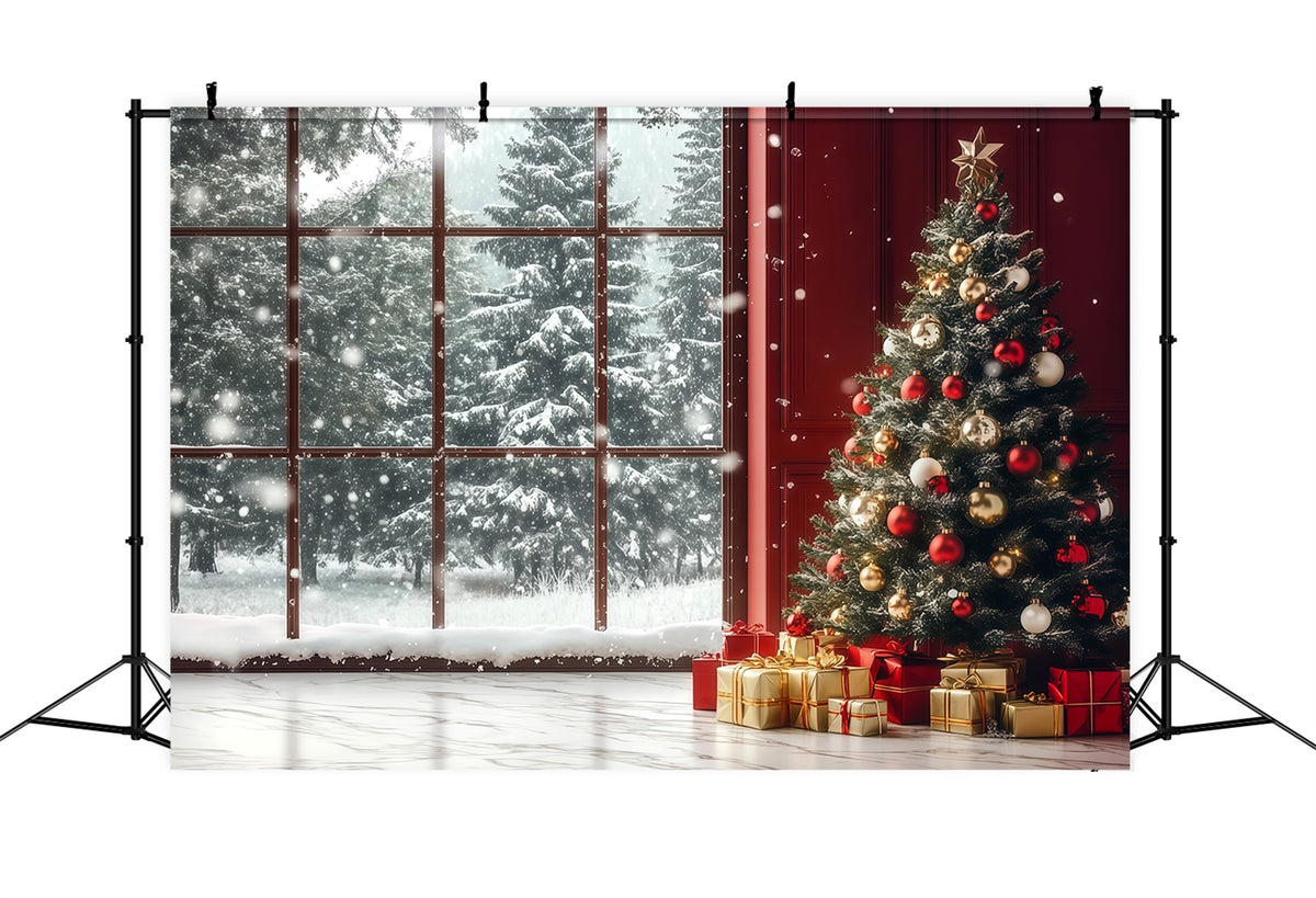 Christmas Window Backdrop Snowy Window Tree Corner Christmas Wall Backdrop RR69-8