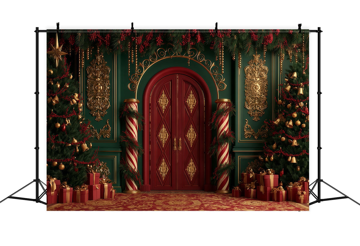 Victorian Christmas Backdrop Candy Cane Palace Entrance Christmas Muslin Backdrop RR69-83