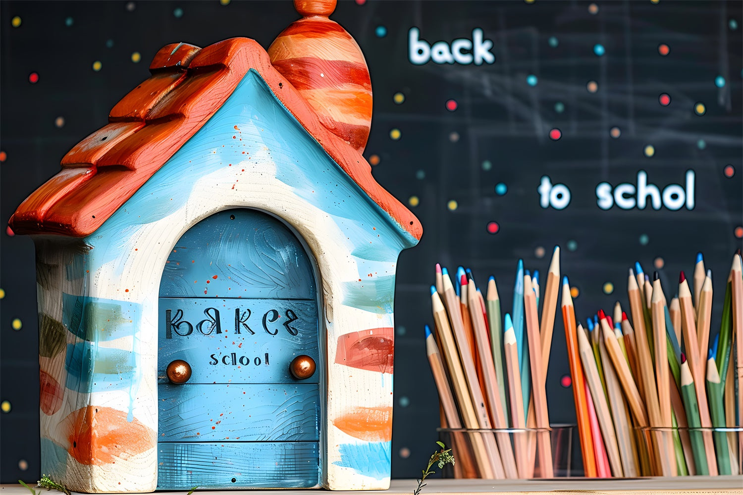 Back to School Little House Crayons Backdrop RR7-201