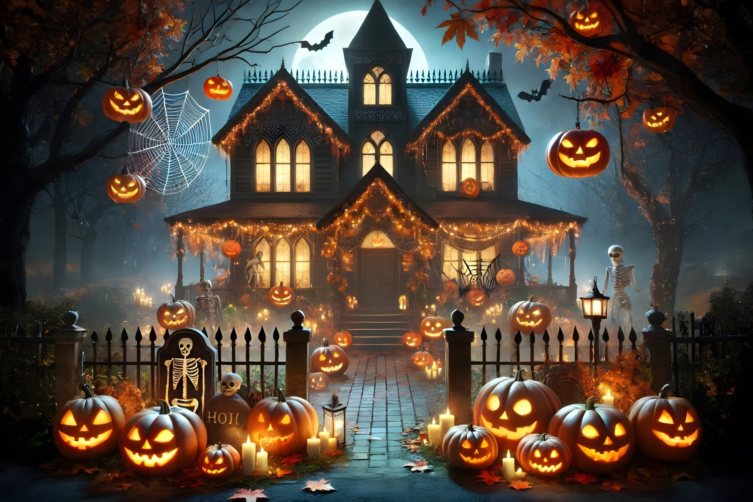 Halloween Pumpkin Lanterns Haunted House Backdrop RR7-281