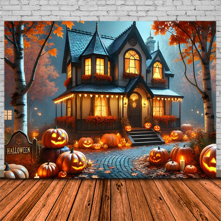 Halloween Pumpkin Lanterns Cozy Cottage Backdrop RR7-297