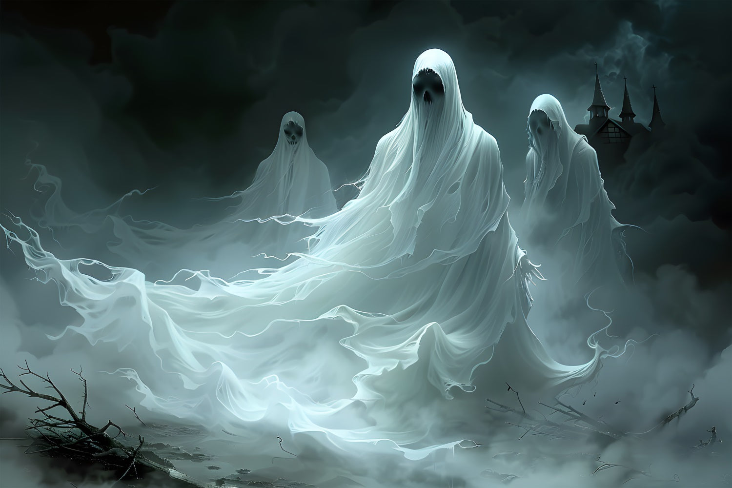 Halloween Spooky Ghost Trio Backdrop RR7-369 – Dbackdrop