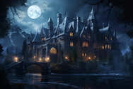 Toile De Fond Halloween 7x5 Pieds - Château Hanté Pleine Lune, Vinyle, Pour Photo Et Décoration - 6
