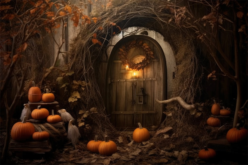 Halloween Abandoned Cabin Pumpkins Backdrop RR7-424