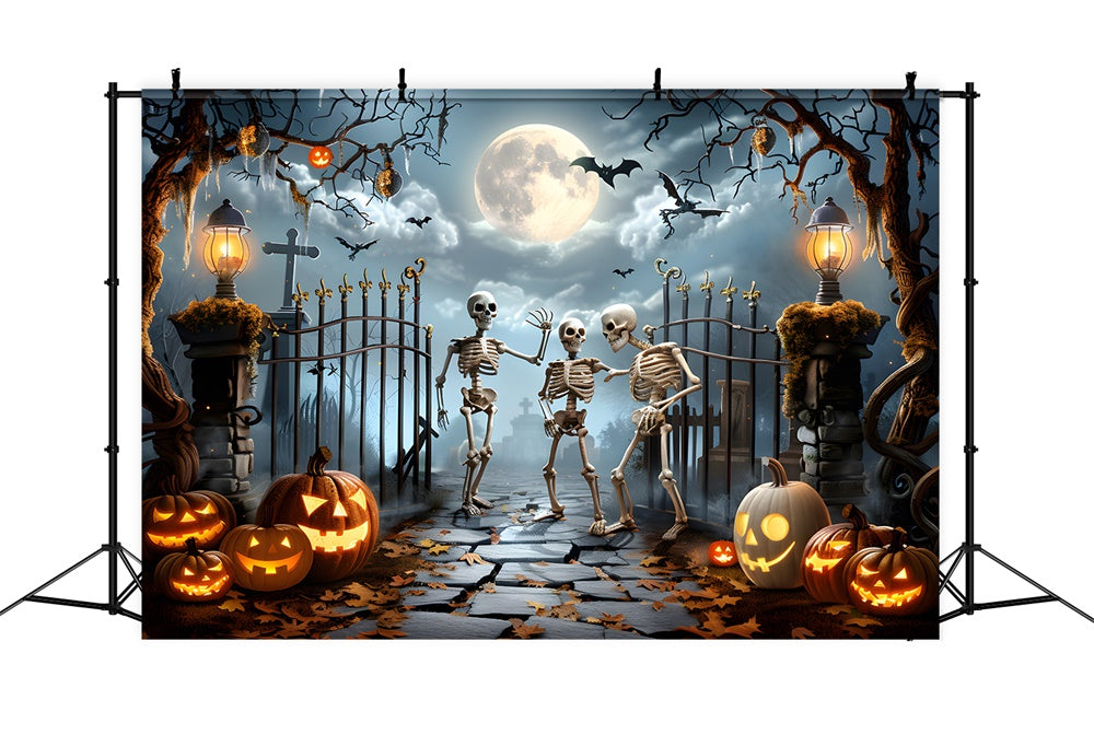 Halloween Horror Gate Skeleton Pumpkin Backdrop RR7-456