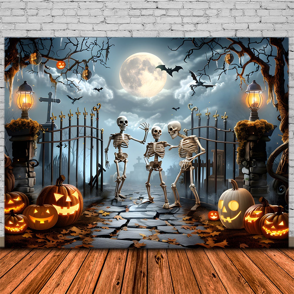 Halloween Horror Gate Skeleton Pumpkin Backdrop RR7-456