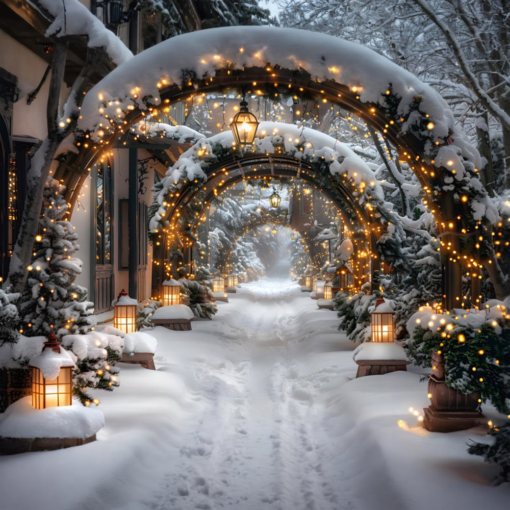 Christmas Illuminated Snowy Archway Backdrop RR7-585