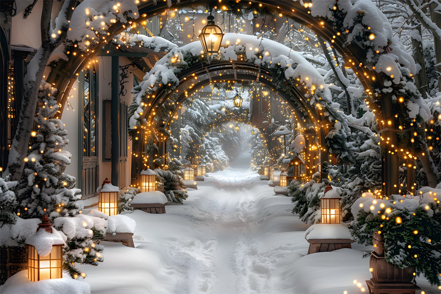 Christmas Illuminated Snowy Archway Backdrop RR7-585