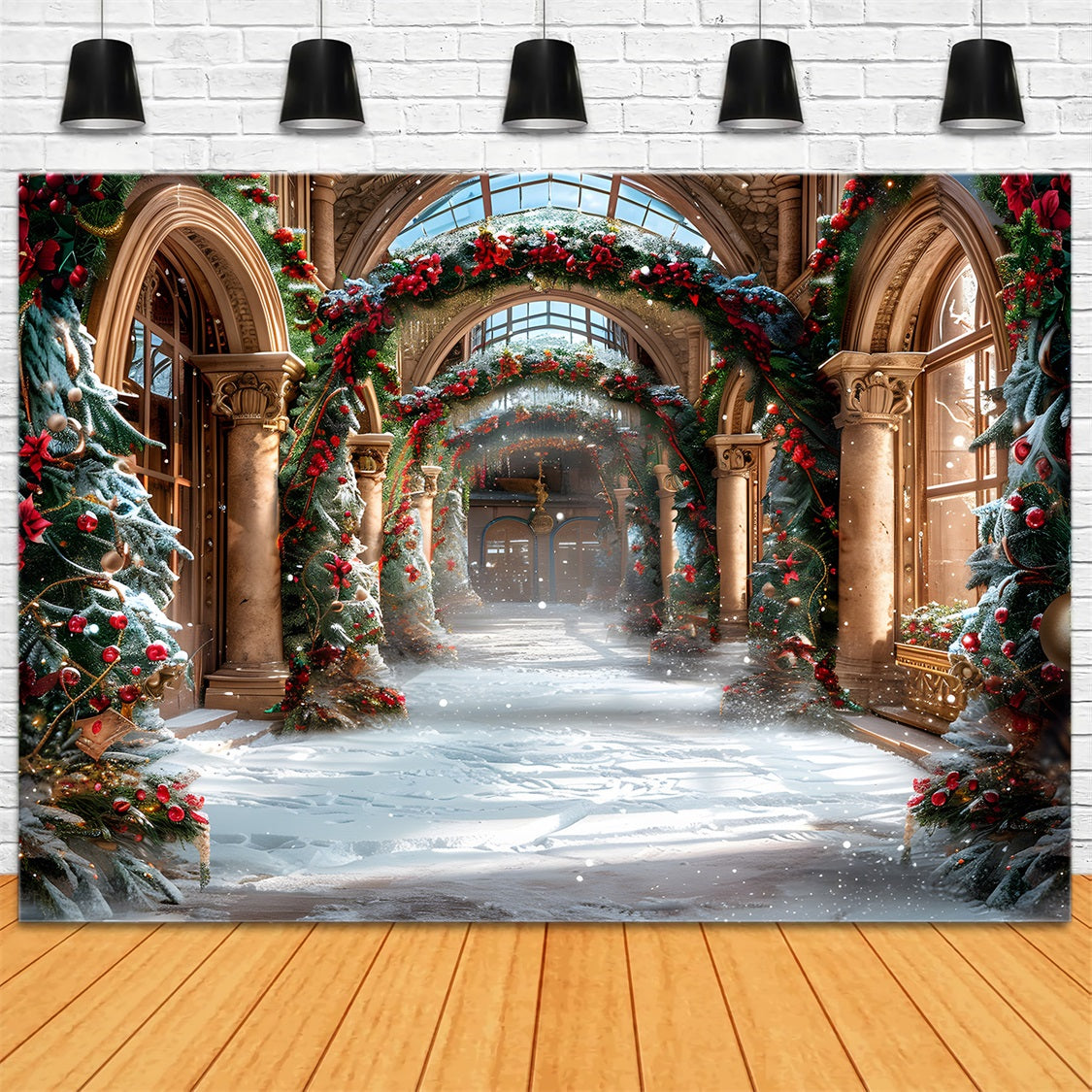Christmas Elegant Hall Festive Garlands Backdrop RR7-634