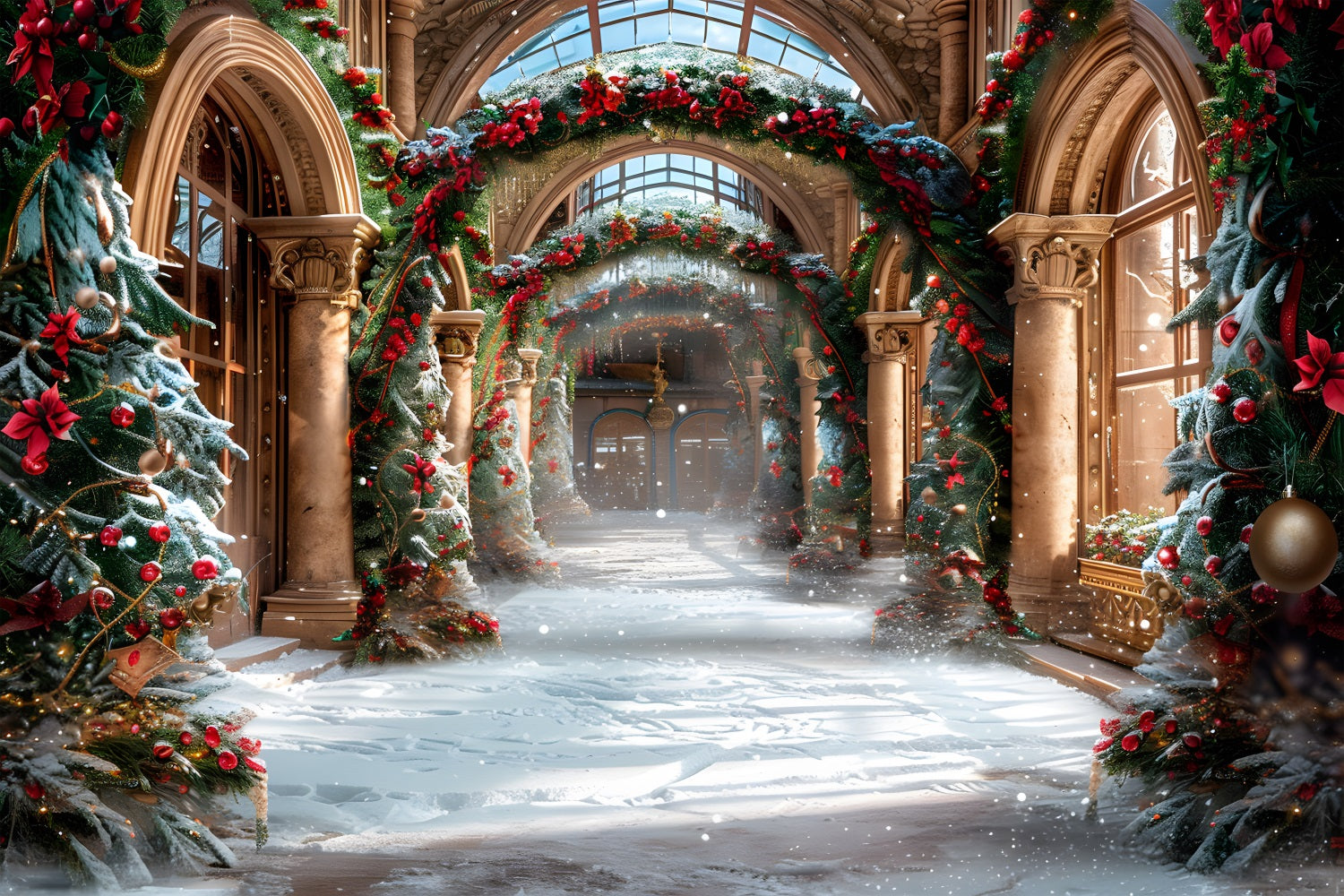 Christmas Elegant Hall Festive Garlands Backdrop RR7-634