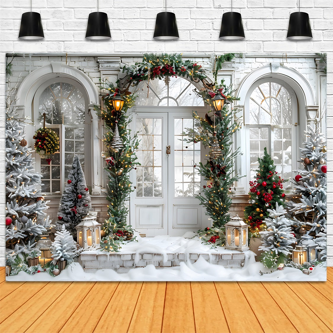 Christmas Grand Arched Entrance Wreath Backdrop RR7-699