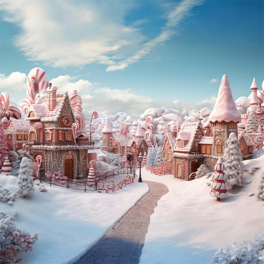 Christmas Snowy Gingerbread House Backdrop RR7-715
