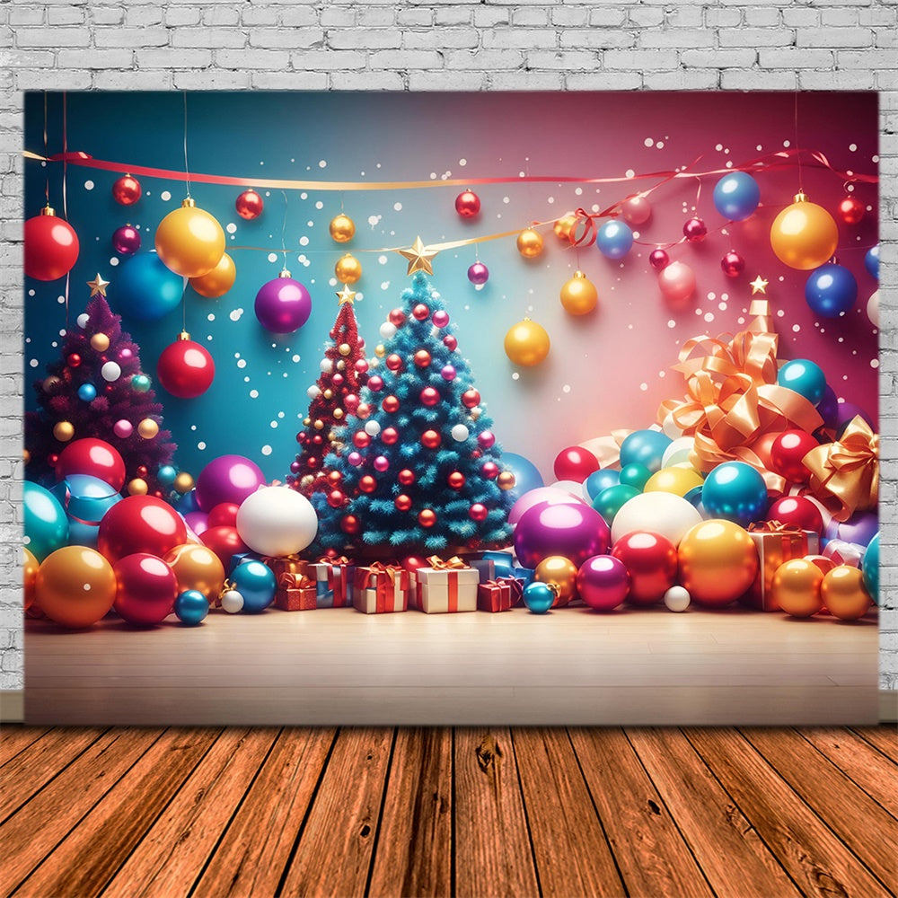 Colorful Christmas Tree Lights Balls Backdrop RR7-724