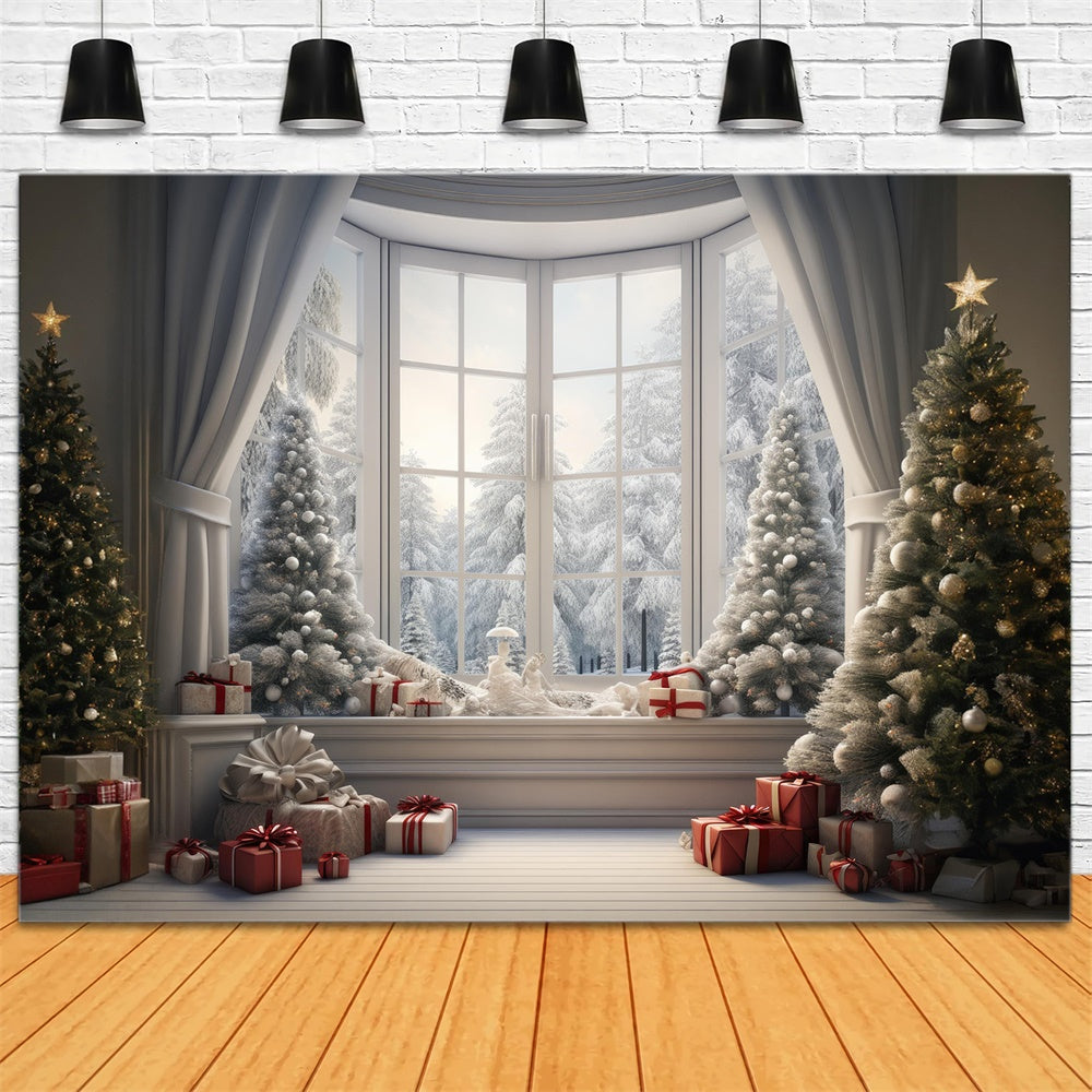 Christmas Window Snowy Tree Scenery Backdrop RR7-728