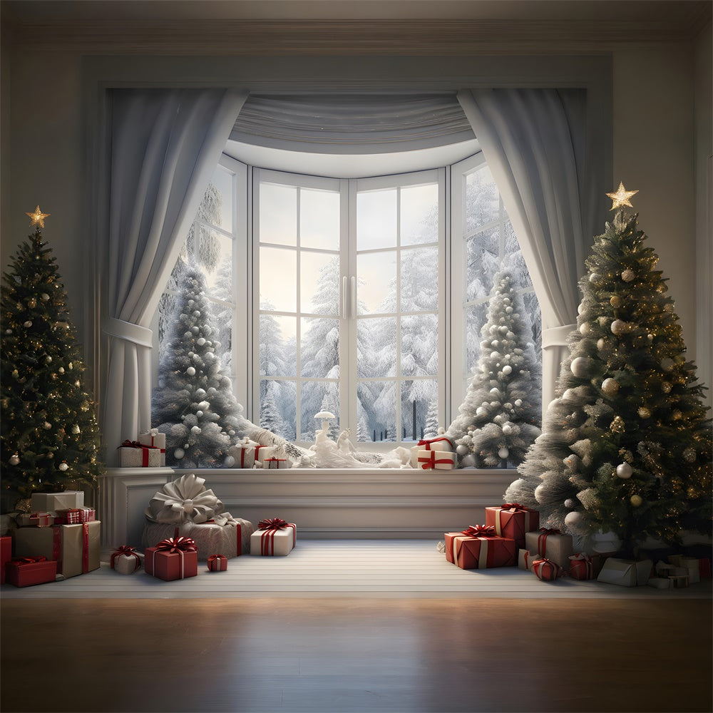 Christmas Window Snowy Tree Scenery Backdrop RR7-728