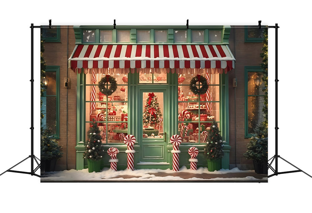 Christmas Green Candy Shop Door Backdrop RR7-791