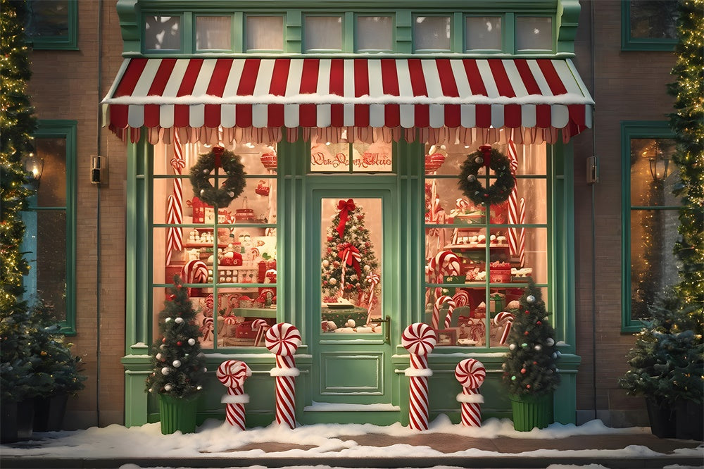 Christmas Green Candy Shop Door Backdrop RR7-791