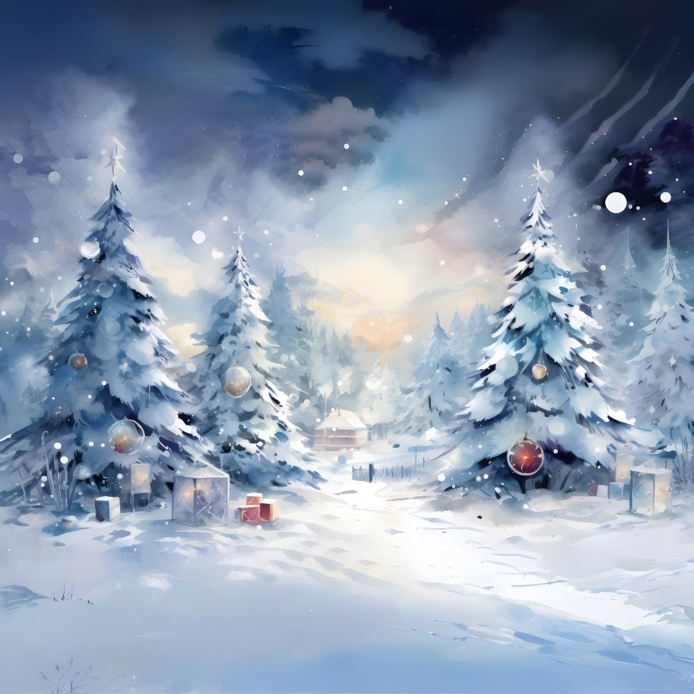 Christmas Tranquil Snowy Forest Gifts Backdrop RR8-154