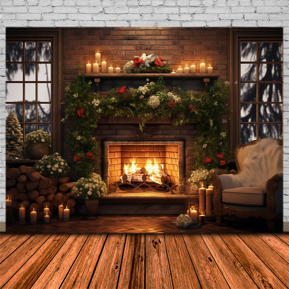 Christmas Cozy Room Tree Fireplace Backdrop RR8-160