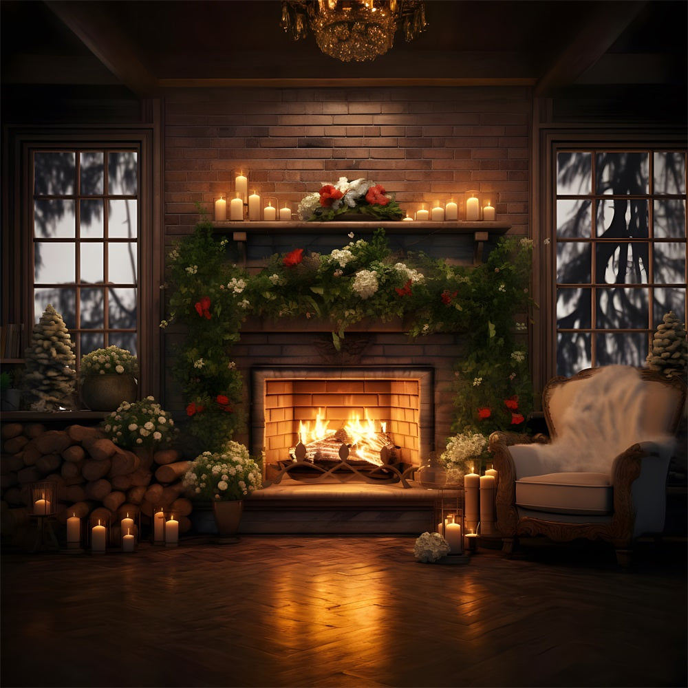 Christmas Cozy Room Tree Fireplace Backdrop RR8-160