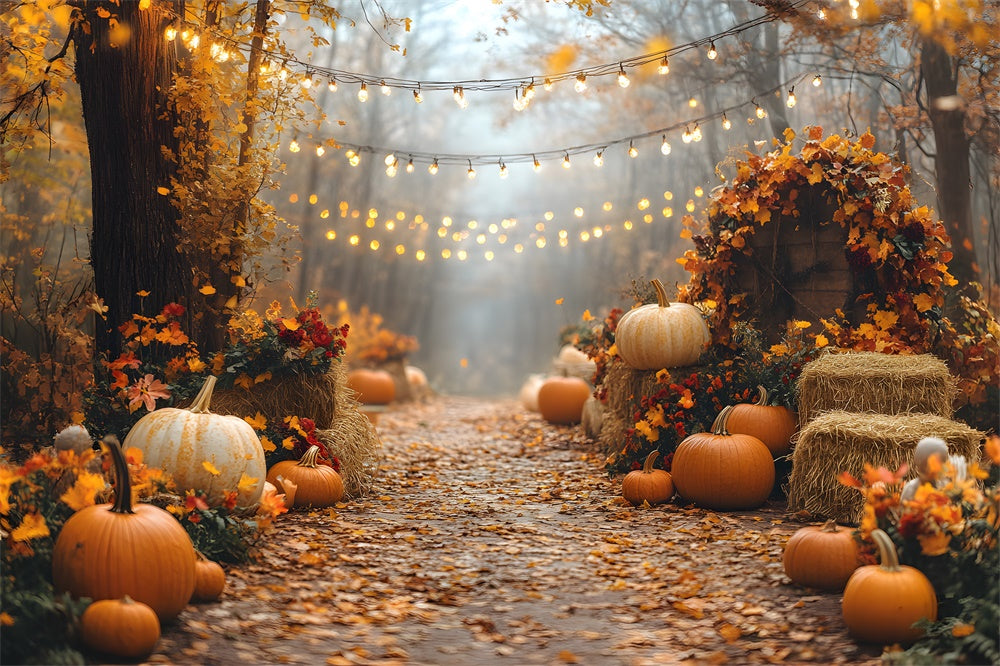 Fall String Lights Illuminating Pumpkin Backdrop RR8-316
