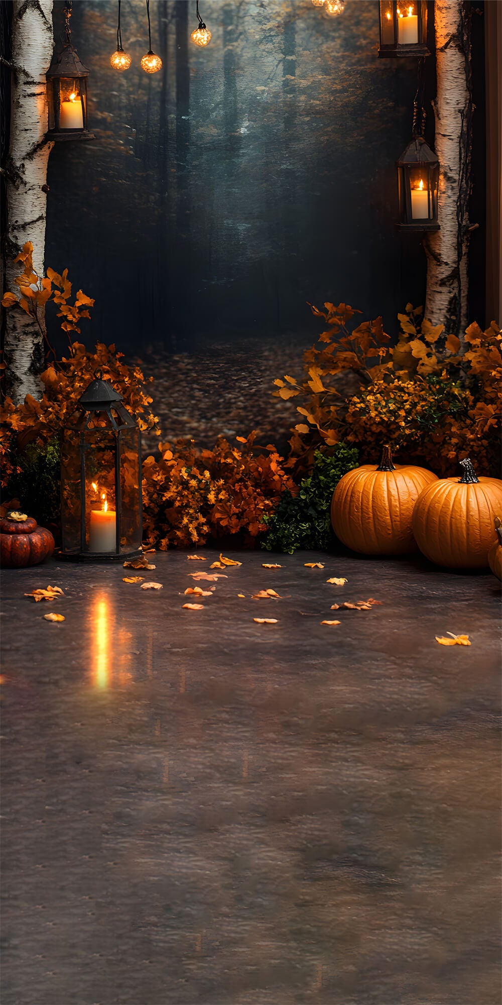 Dried Maple Leaves Sweep Autumn Pumpkin Backdrop RR8-327