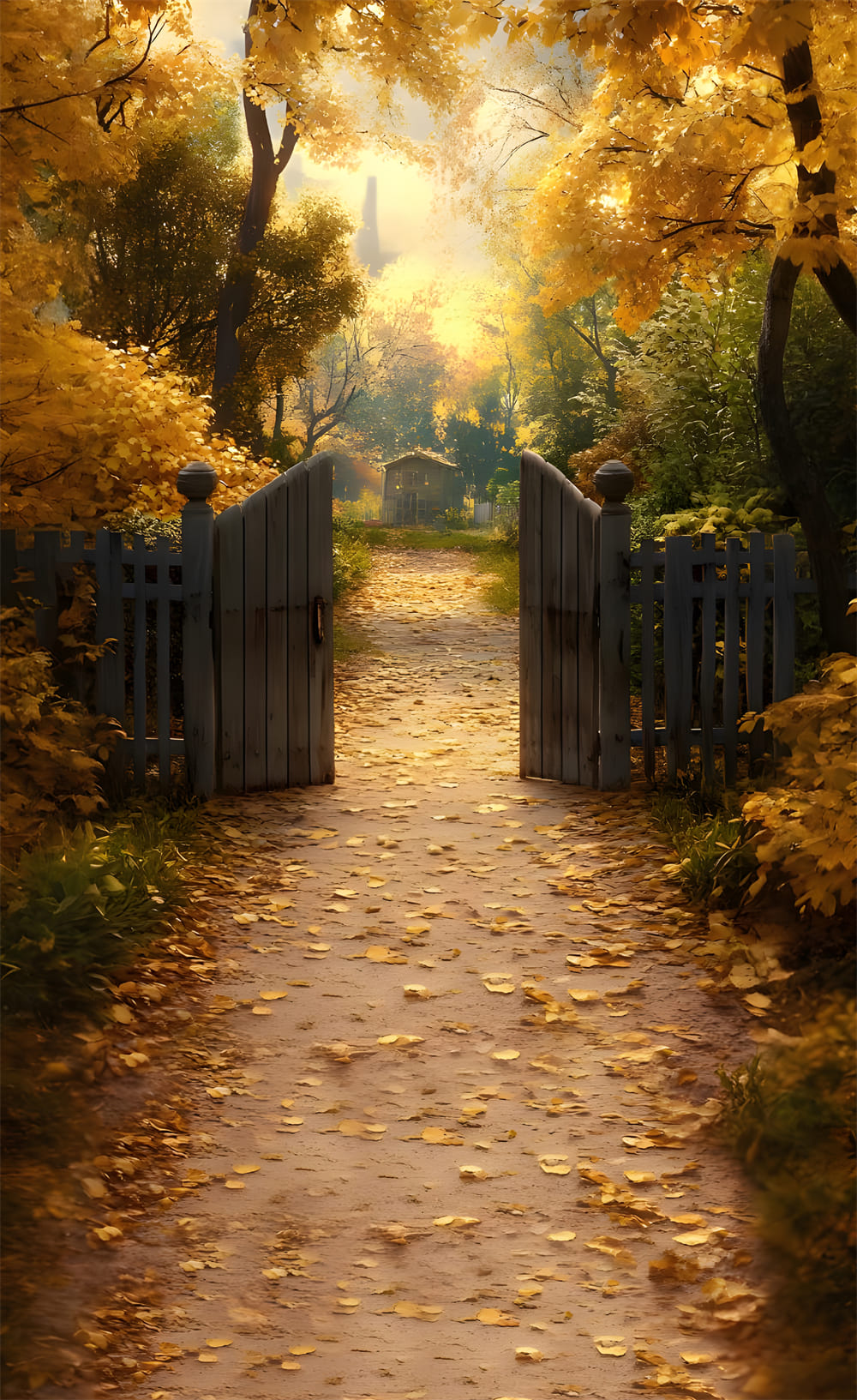 Autumn Sweep Maple Forest Cabin Fence Backdrop RR8-333