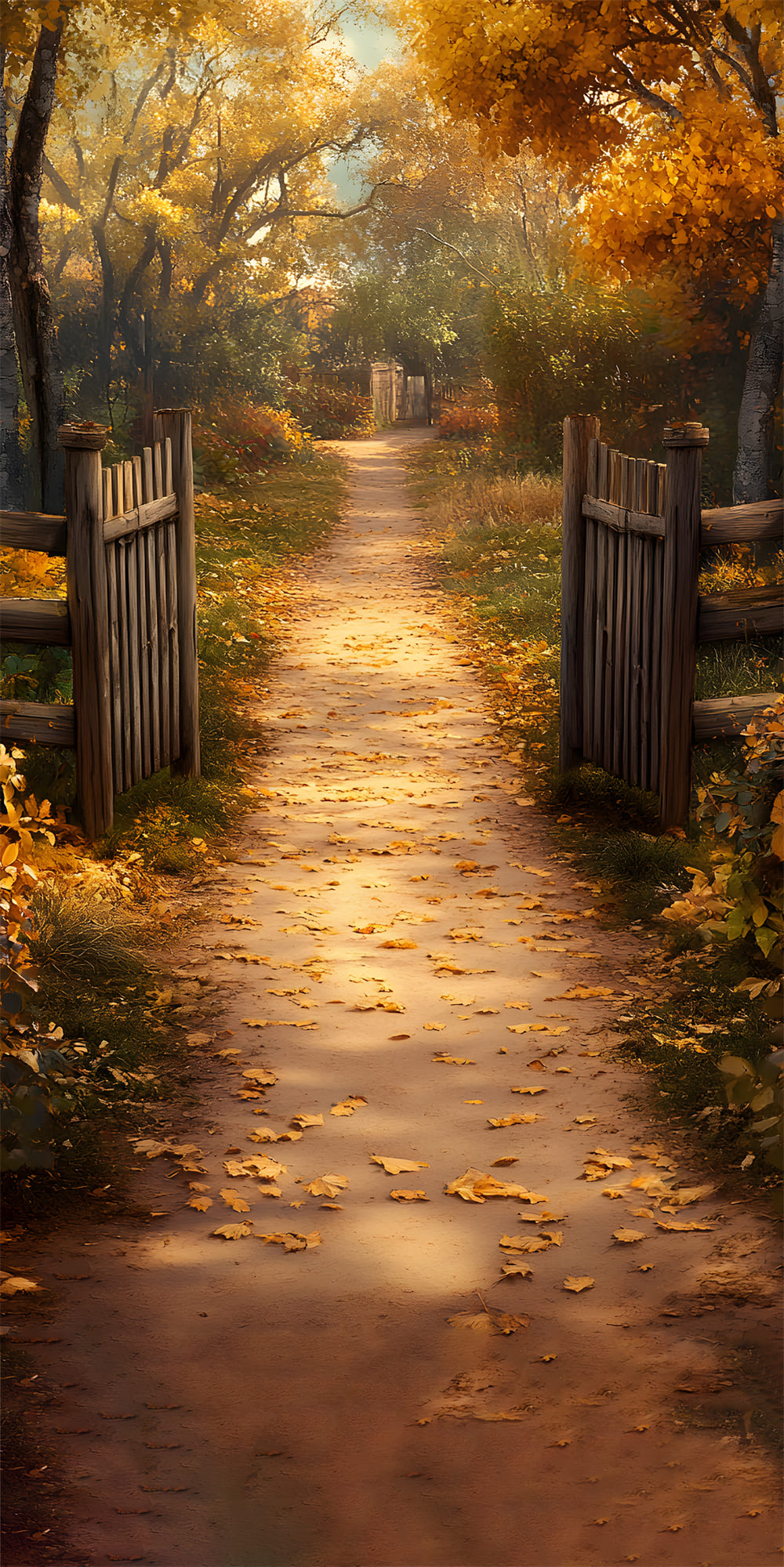 Fall Cottage Sweep Maple Leaves Path Backdrop RR8-334