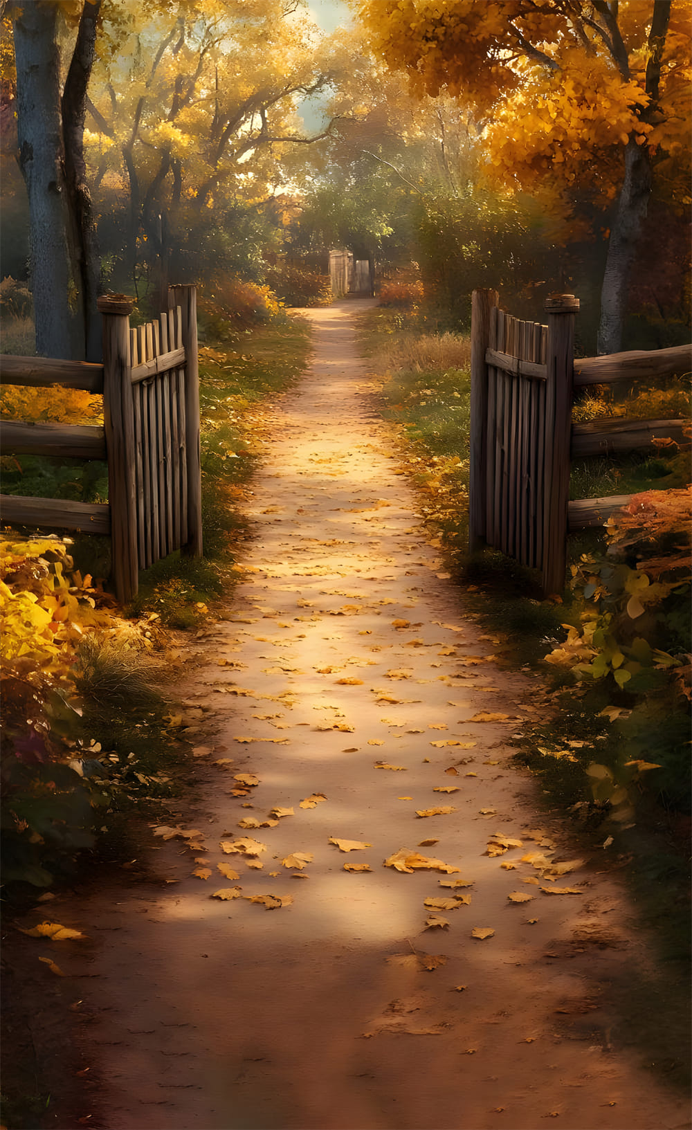 Fall Cottage Sweep Maple Leaves Path Backdrop RR8-334