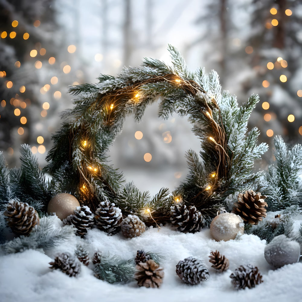 Christmas Tree Wreath Pine Cones Backdrop RR8-336