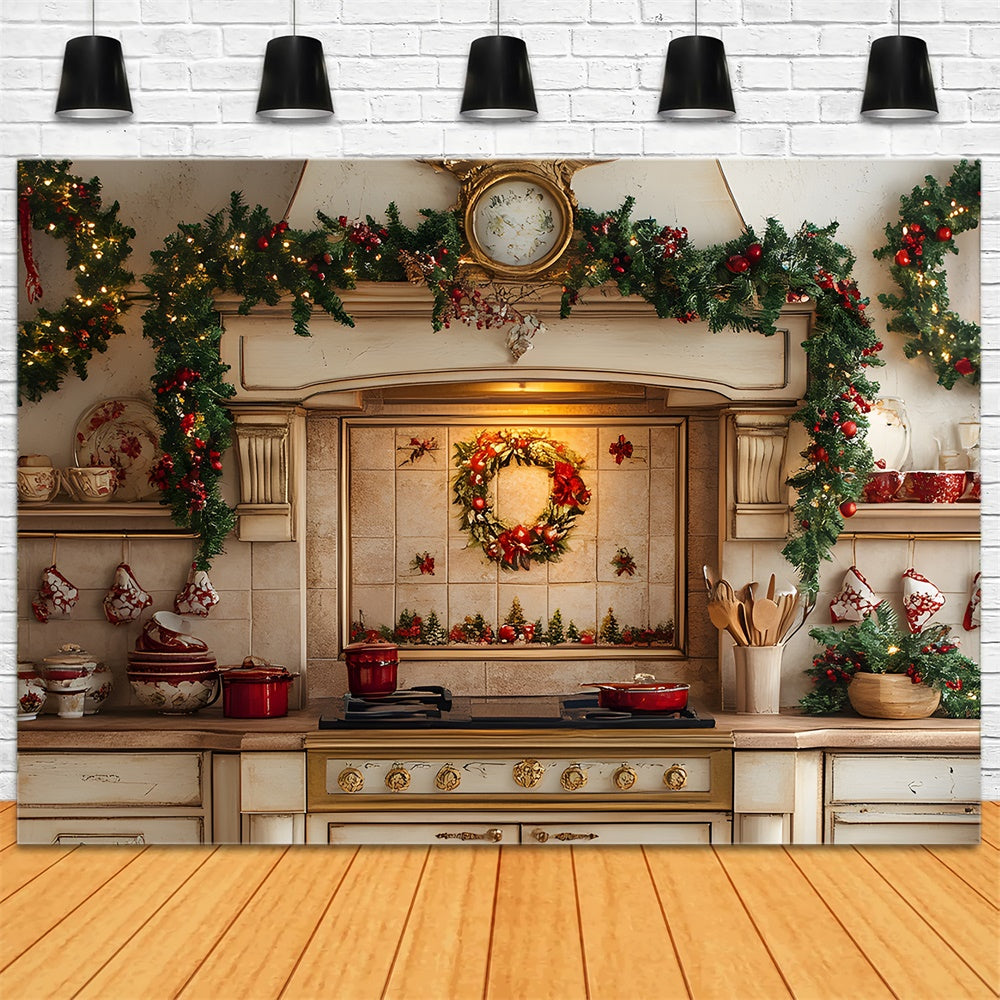 Christmas Kitchen Wreath Garland Decor Backdrop RR8-342