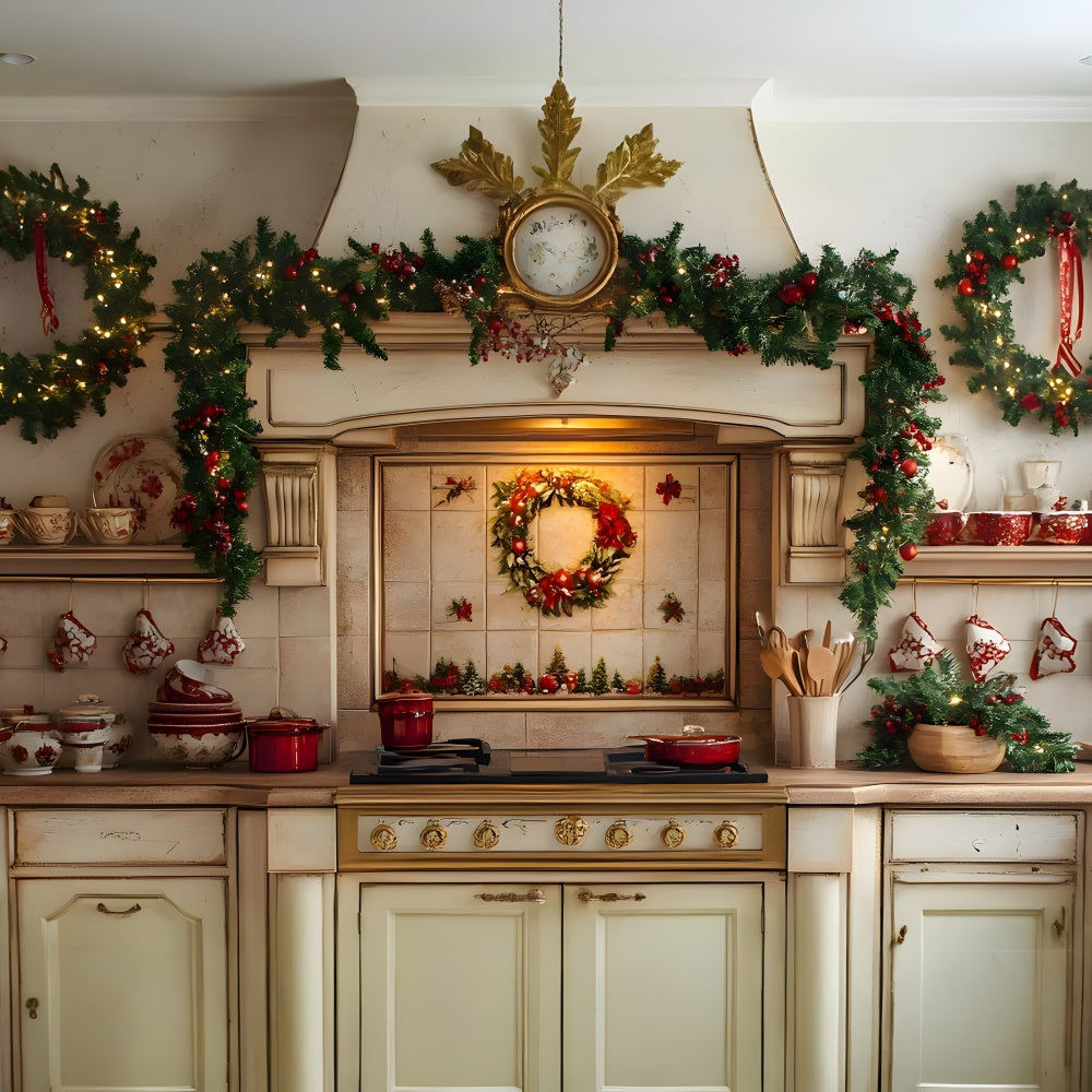 Christmas Kitchen Wreath Garland Decor Backdrop RR8-342
