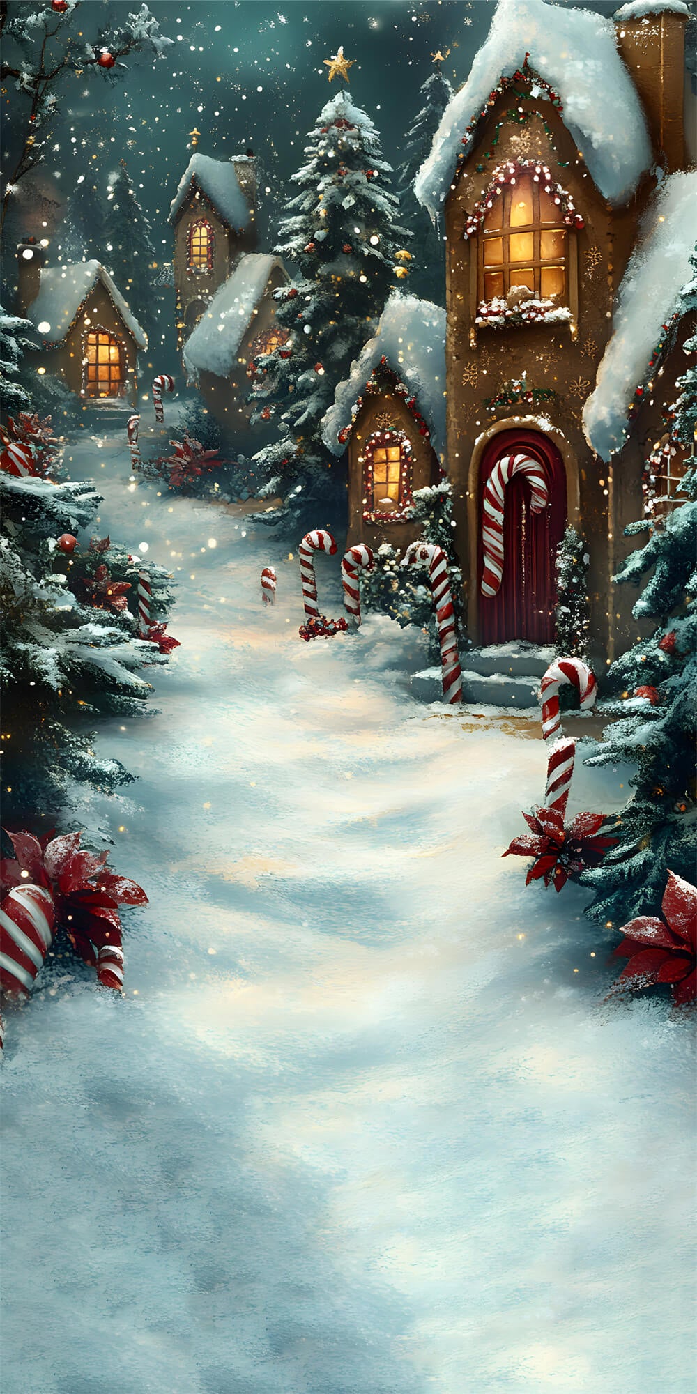 Christmas Snowy Gingerbread House Sweep Backdrop RR8-363
