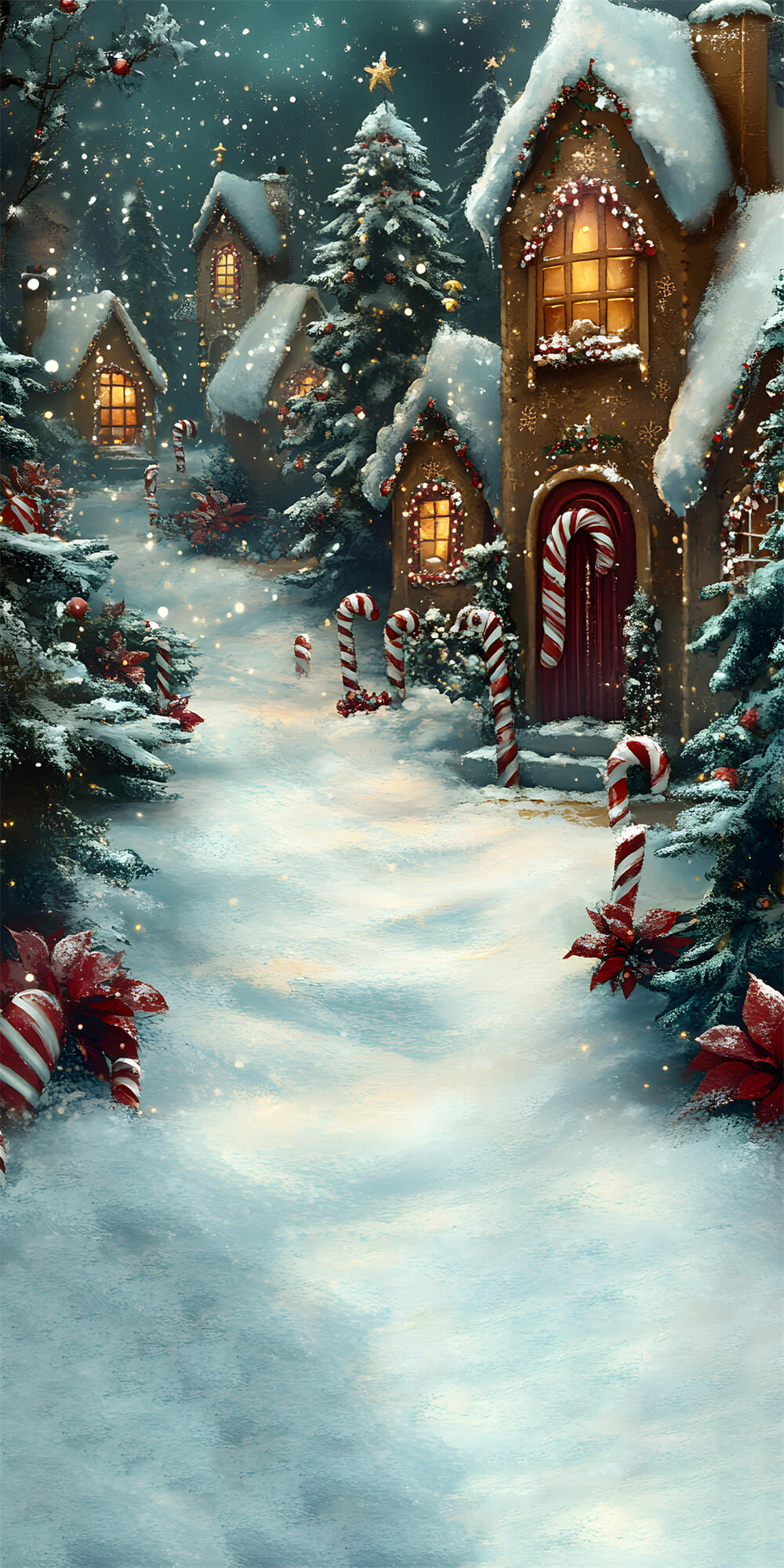 Christmas Snowy Gingerbread House Sweep Backdrop RR8-363