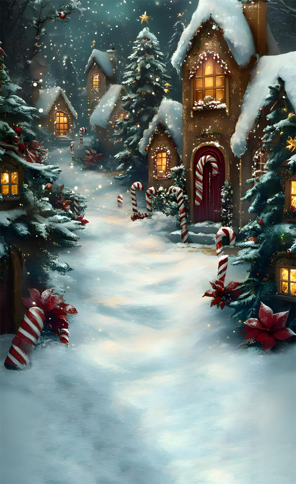 Christmas Snowy Gingerbread House Sweep Backdrop RR8-363