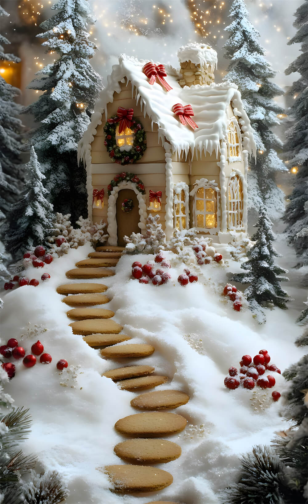 Christmas Candy House Sweep Snowy Trees Backdrop RR8-365