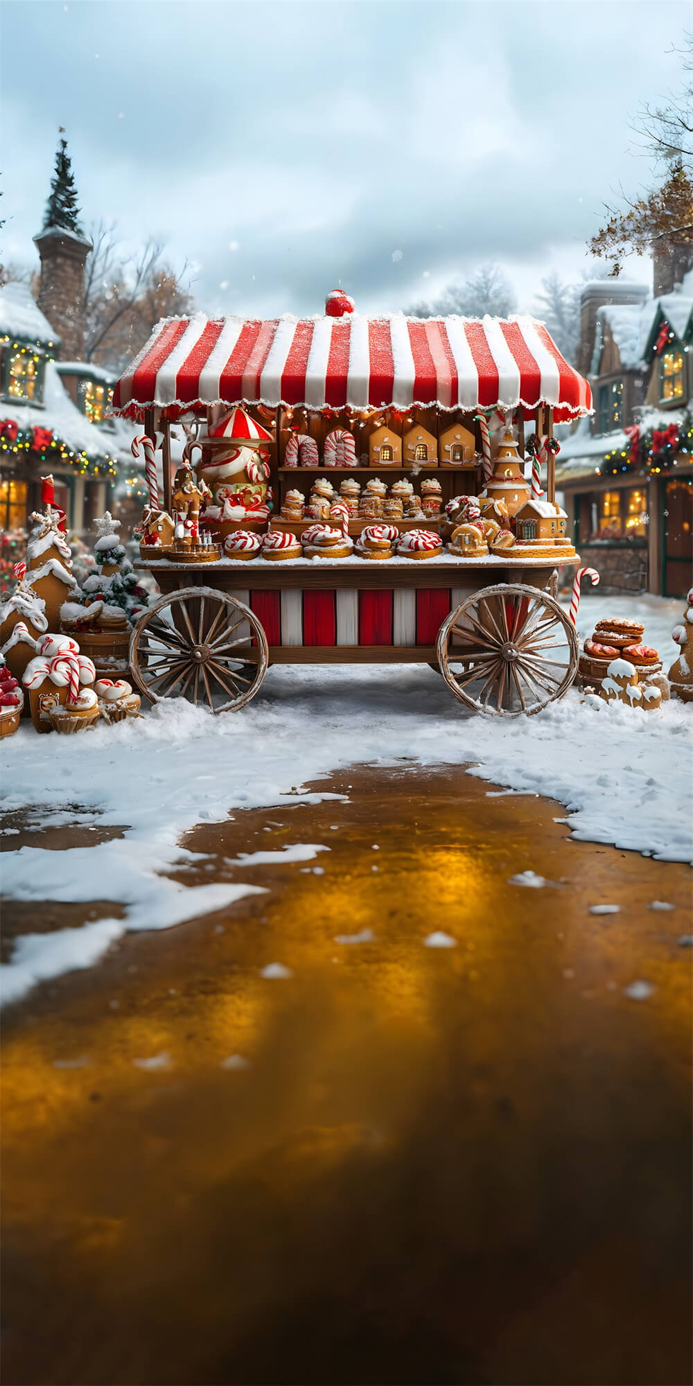 Christmas Sweep Dessert Cart Snow Photography Backdrop RR8-369