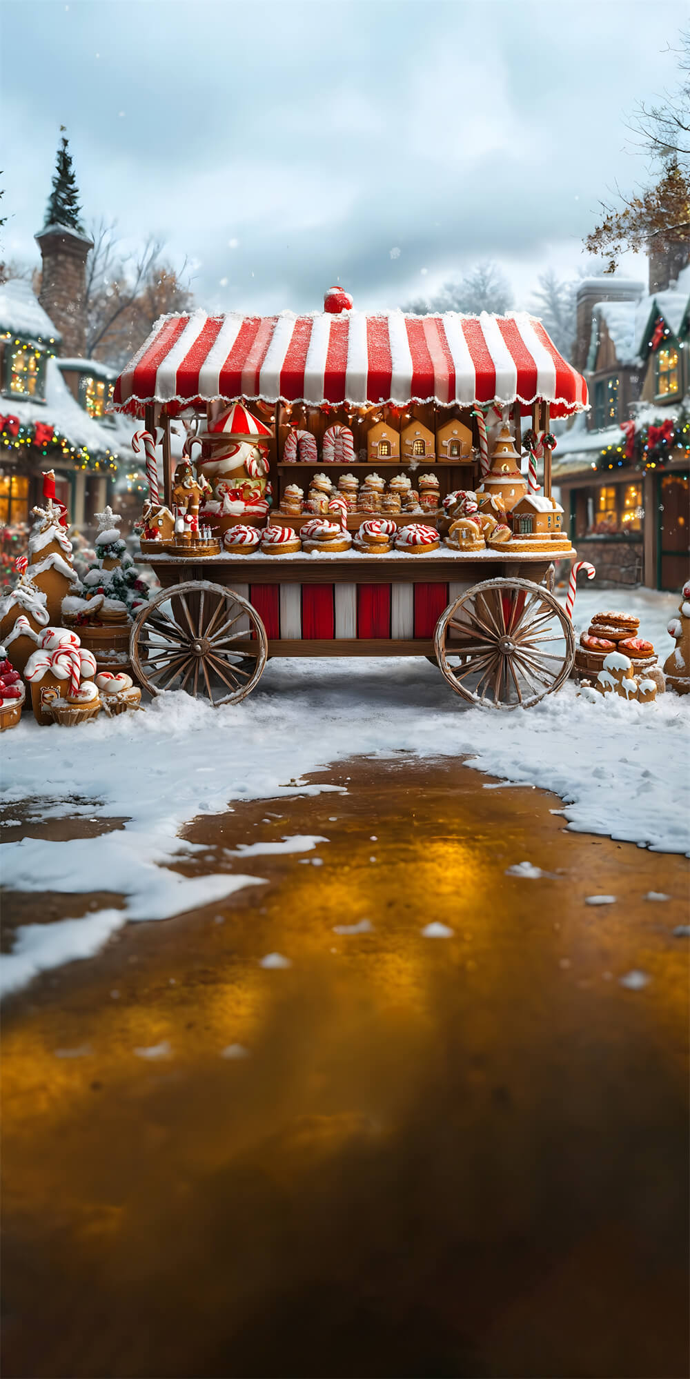 Christmas Sweep Dessert Cart Snow Photography Backdrop RR8-369