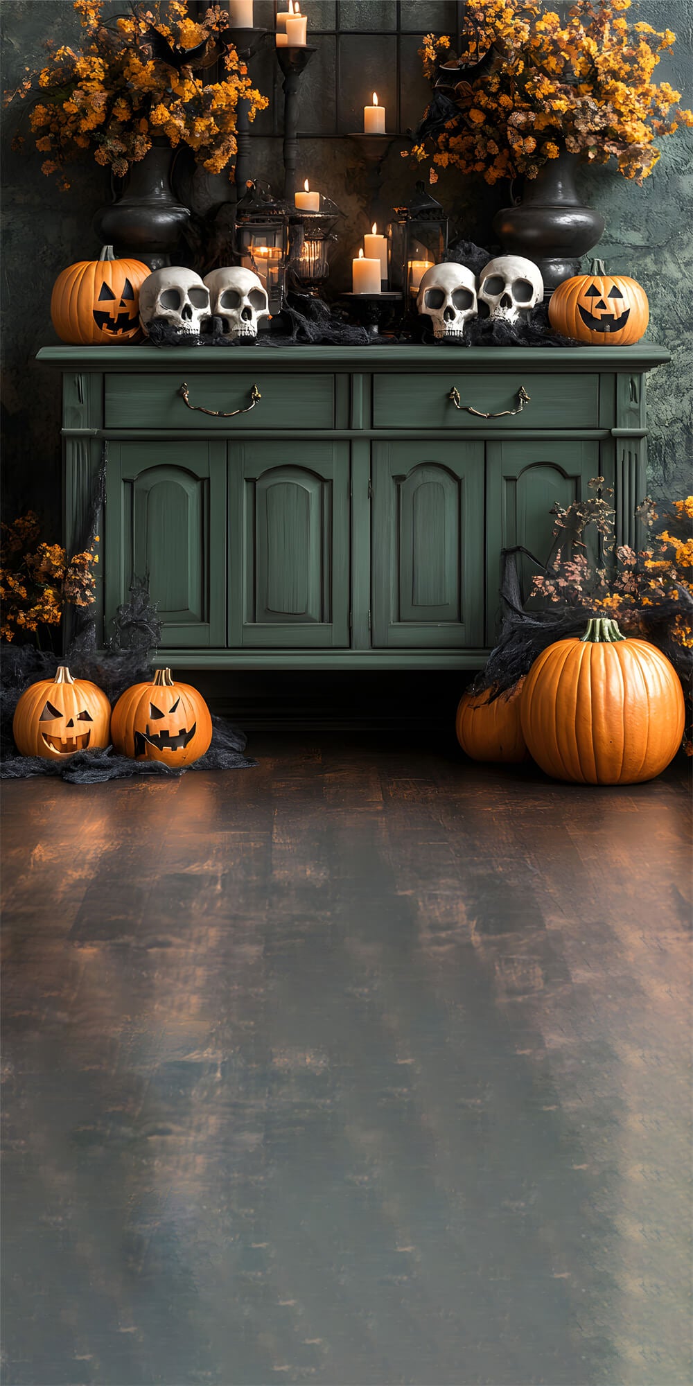 Halloween Sweep Horrible Skeleton Pumpkin Backdrop RR8-399