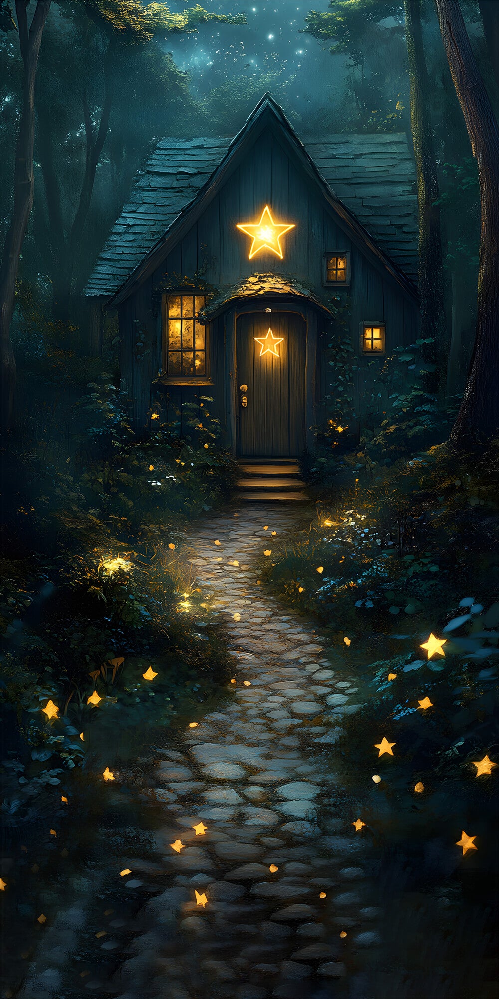 Starry Stone Path Sweep Forest Night Backdrop RR8-403