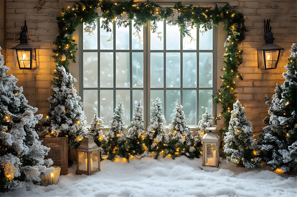Christmas Trees Window Snow Floor Backdrop RR8-42