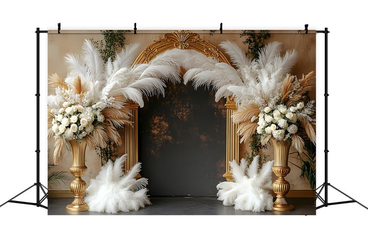 Opulent Gold and Feather Boho Arch Backdrop RR8-447