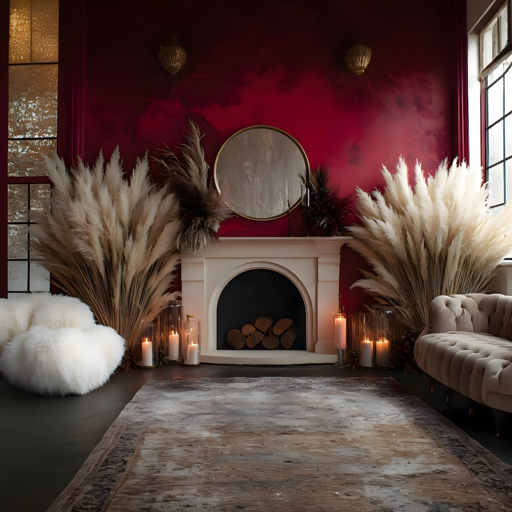 Luxe Boho Fireplace Pampas Backdrop RR8-454
