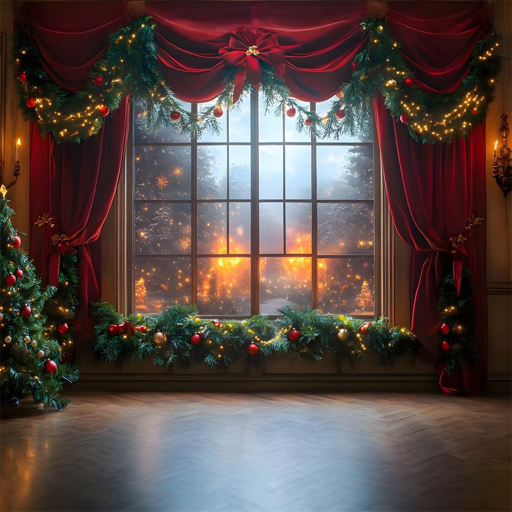 Christmas Window Red Curtain Backdrop RR8-65