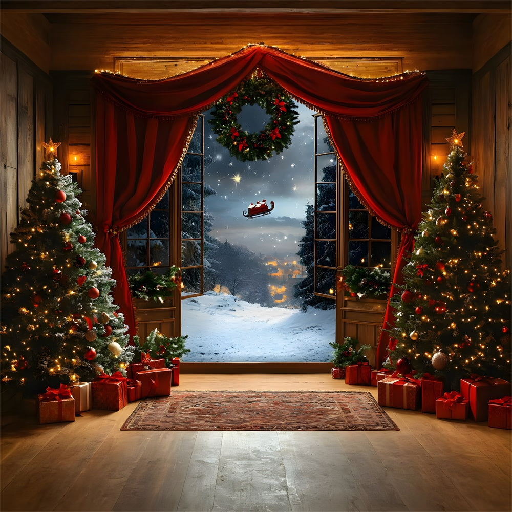Christmas Window Snow Santa Claus Backdrop RR8-66